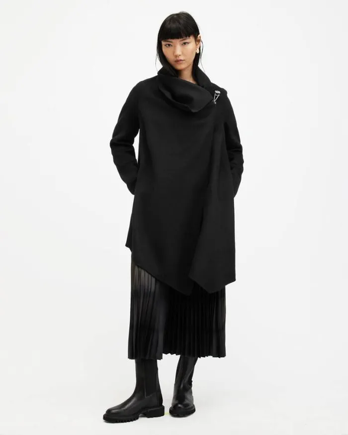 Monument Eve Wool Blend Coat Black Women AllSaints Jackets and Coats