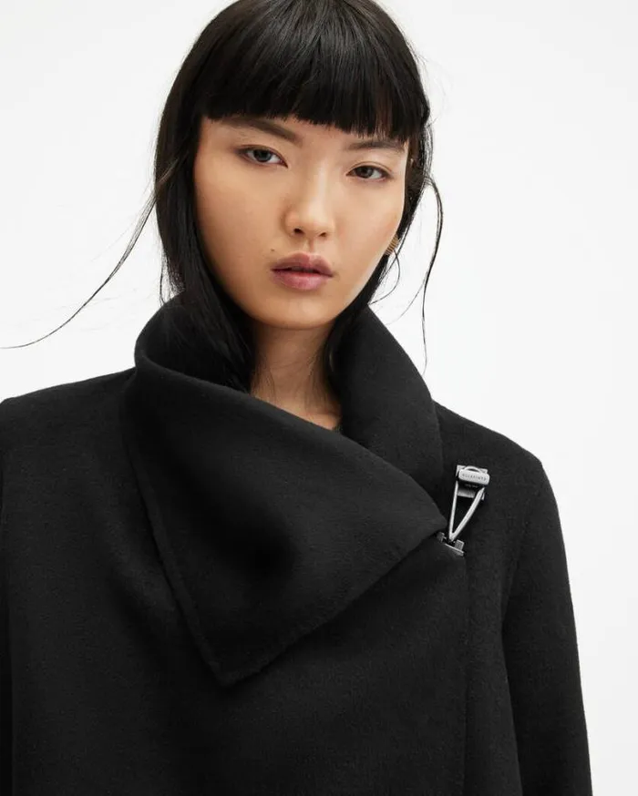 Monument Eve Wool Blend Coat Black Women AllSaints Jackets and Coats