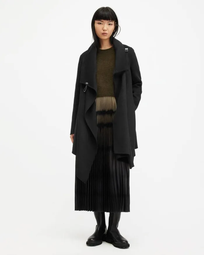 Monument Eve Wool Blend Coat Black Women AllSaints Jackets and Coats