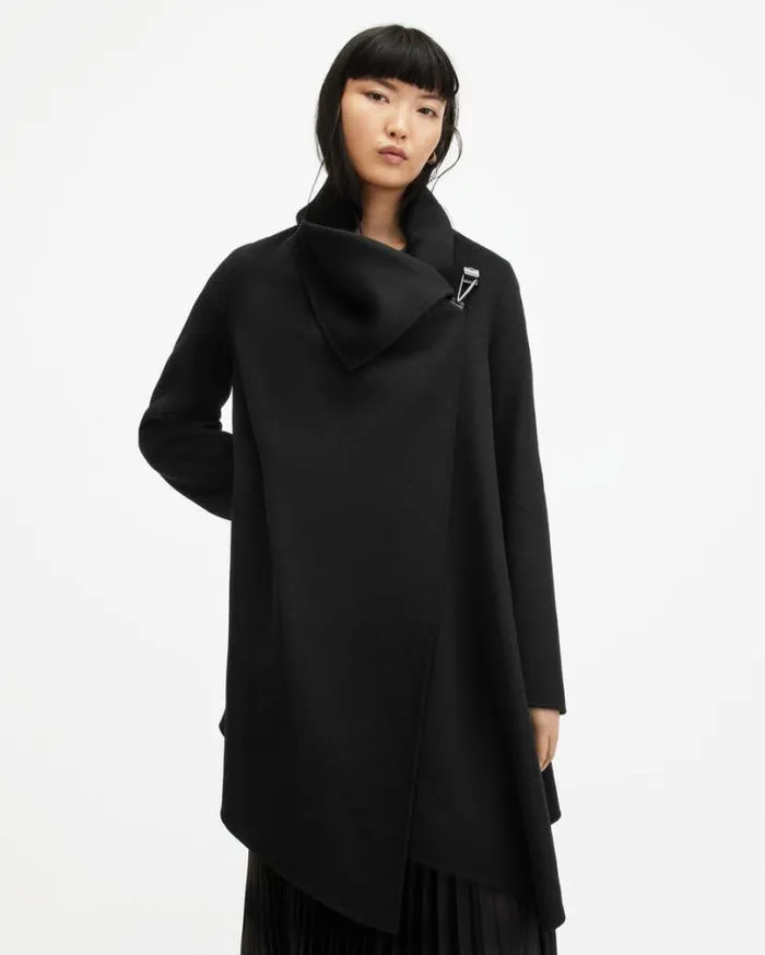 Monument Eve Wool Blend Coat Black Women AllSaints Jackets and Coats