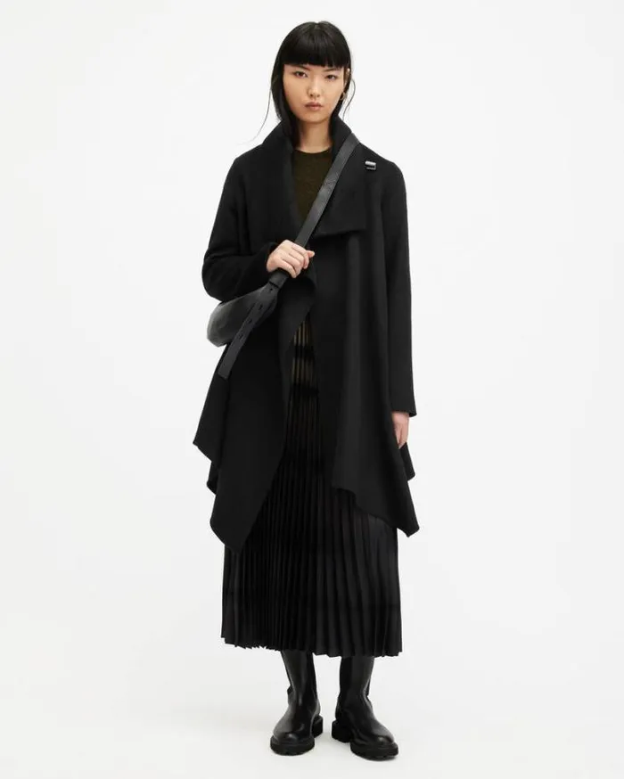 Monument Eve Wool Blend Coat Black Women AllSaints Jackets and Coats