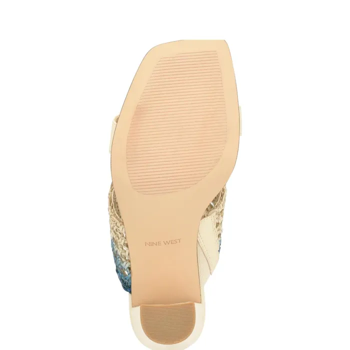 Mylas Heeled Slide Sandals Cream Blue Ombre Women Nine West High Heels Mylas Heeled Slide Sandals Cream Blue Ombre Women Nine West High Heels