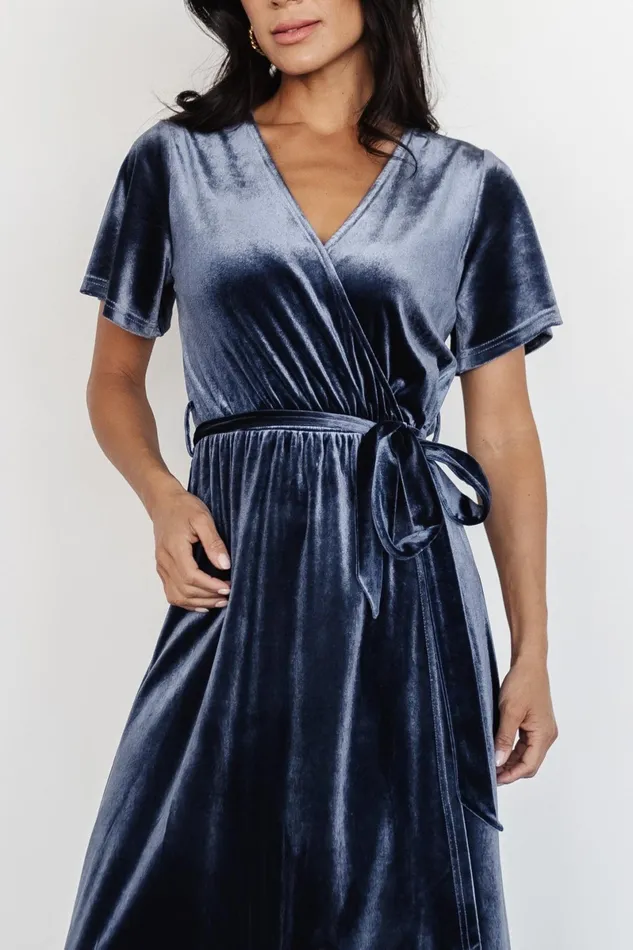 Nadine Velvet Midi Dress Blue Women Baltic Born Bump Friendly Nadine Velvet Midi Dress Blue Women Baltic Born Bump Friendly