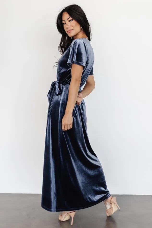 Nadine Velvet Midi Dress Blue Women Baltic Born Bump Friendly Nadine Velvet Midi Dress Blue Women Baltic Born Bump Friendly
