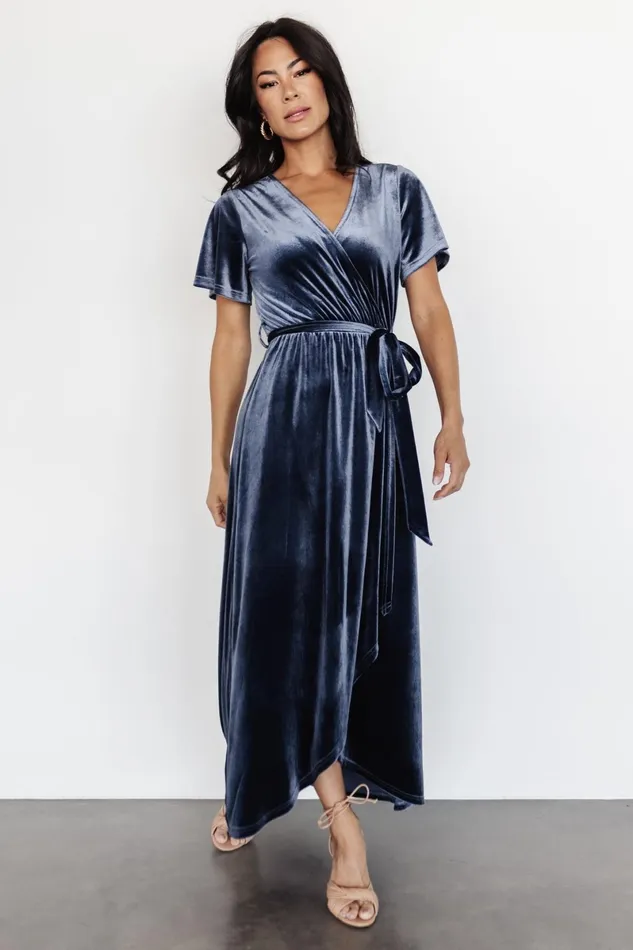 Nadine Velvet Midi Dress Blue Women Baltic Born Bump Friendly Nadine Velvet Midi Dress Blue Women Baltic Born Bump Friendly