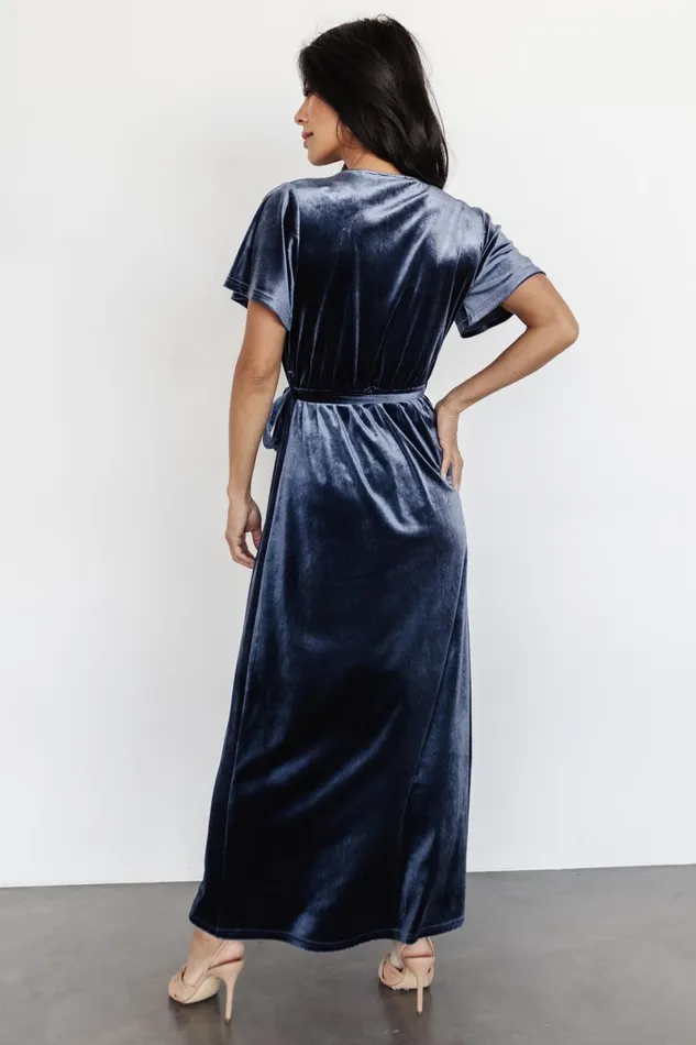 Nadine Velvet Midi Dress Blue Women Baltic Born Bump Friendly Nadine Velvet Midi Dress Blue Women Baltic Born Bump Friendly