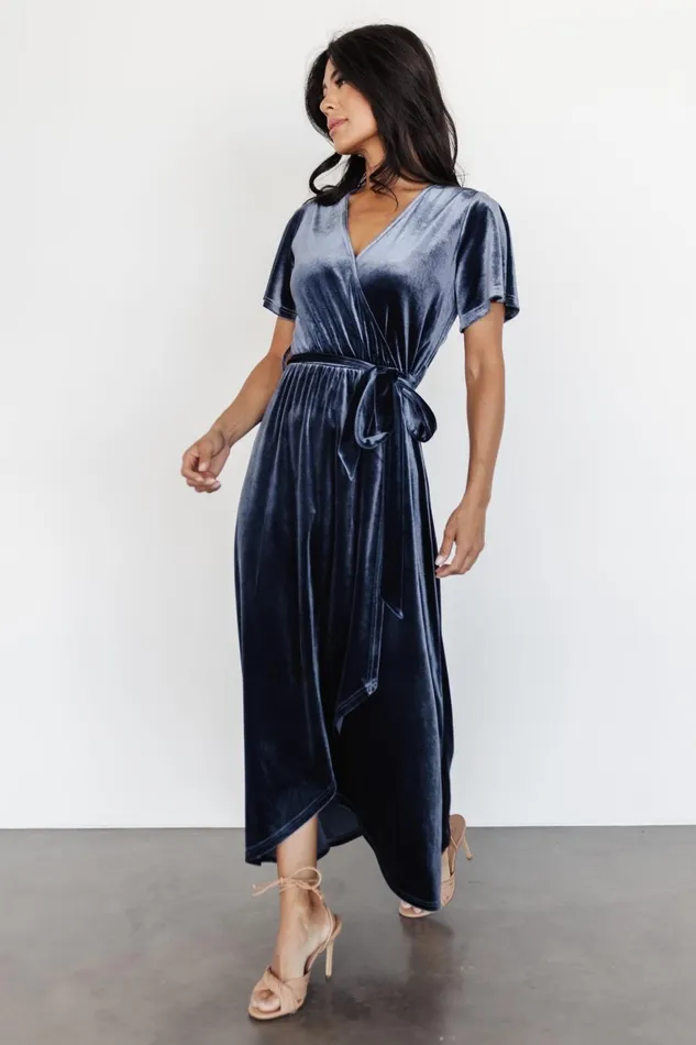 Nadine Velvet Midi Dress Blue Women Baltic Born Bump Friendly Nadine Velvet Midi Dress Blue Women Baltic Born Bump Friendly