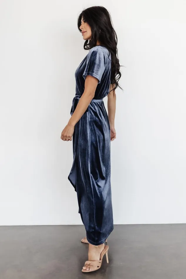 Nadine Velvet Midi Dress Blue Women Baltic Born Bump Friendly Nadine Velvet Midi Dress Blue Women Baltic Born Bump Friendly