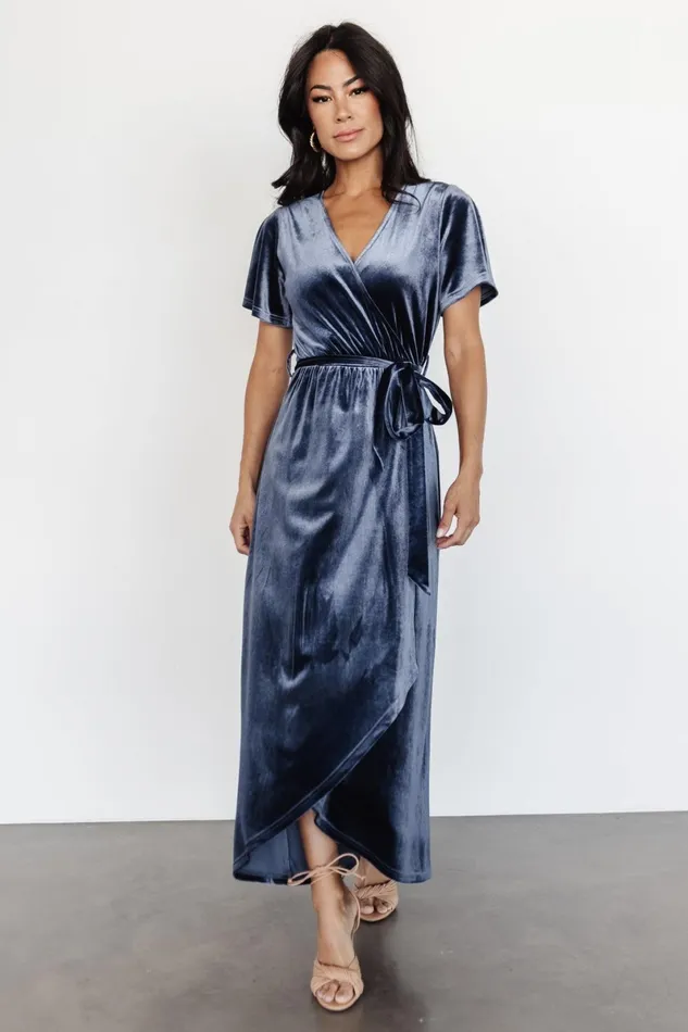 Nadine Velvet Midi Dress Blue Women Baltic Born Midi Dresses