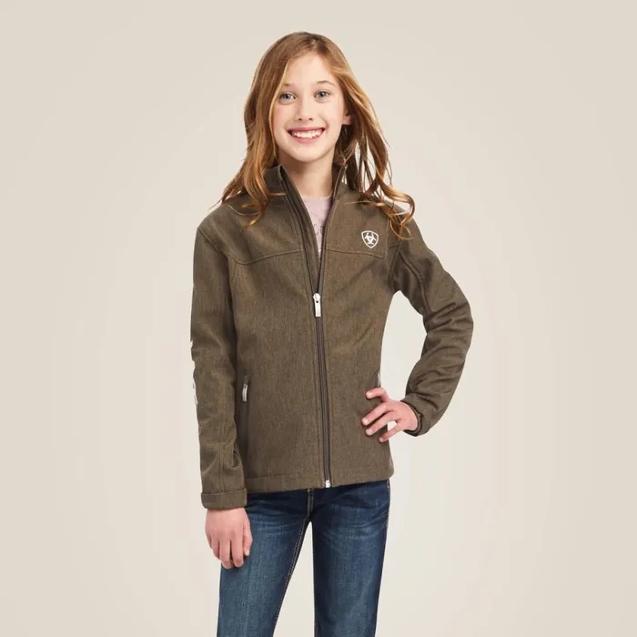 New Team Softshell Jacket Banyan Bark Heather Kids Ariat Jackets and Vests