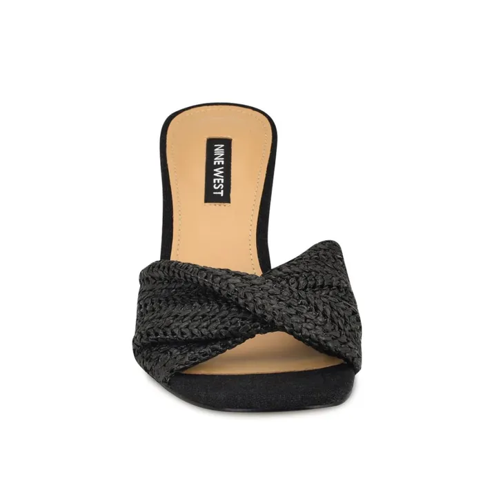Nikhil Twist Wedge Sandals Black Raffia Women Nine West Mid Heels Nikhil Twist Wedge Sandals Black Raffia Women Nine West Mid Heels