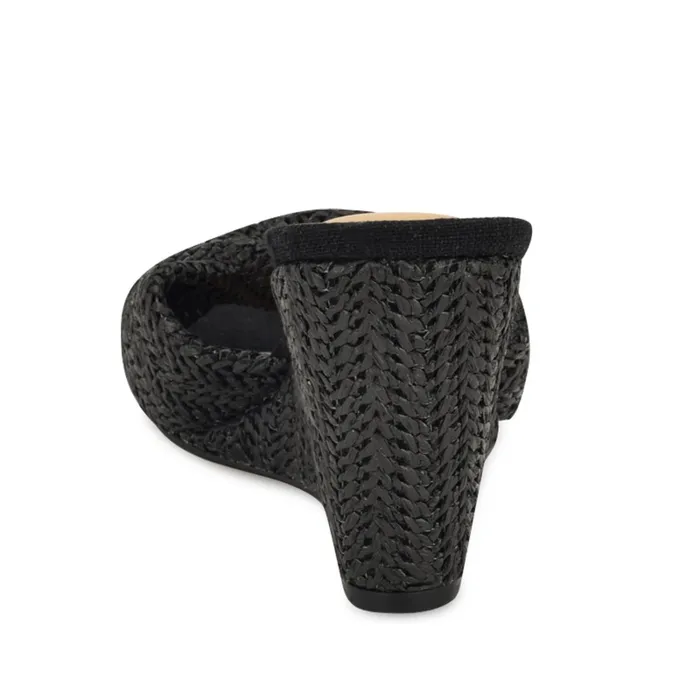 Nikhil Twist Wedge Sandals Black Raffia Women Nine West Mid Heels Nikhil Twist Wedge Sandals Black Raffia Women Nine West Mid Heels