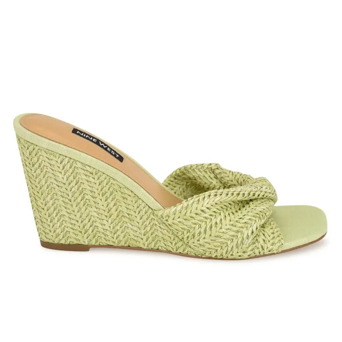 Nikhil Twist Wedge Sandals Green Raffia Women Nine West Mid Heels