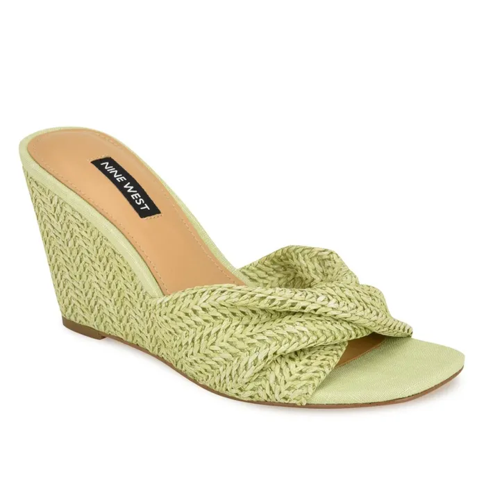 Nikhil Twist Wedge Sandals Green Raffia Women Nine West Mid Heels Nikhil Twist Wedge Sandals Green Raffia Women Nine West Mid Heels