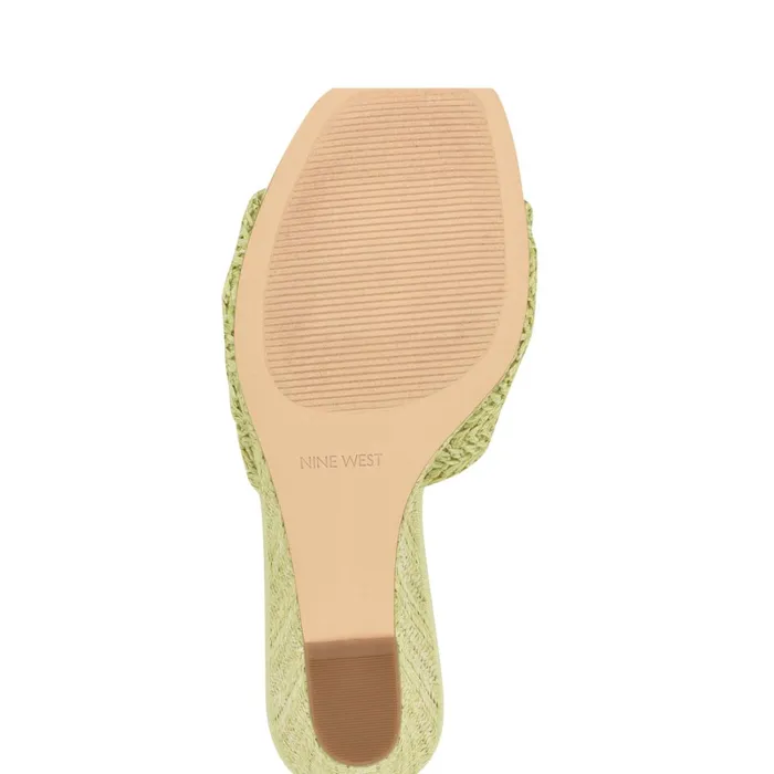 Nikhil Twist Wedge Sandals Green Raffia Women Nine West Mid Heels Nikhil Twist Wedge Sandals Green Raffia Women Nine West Mid Heels