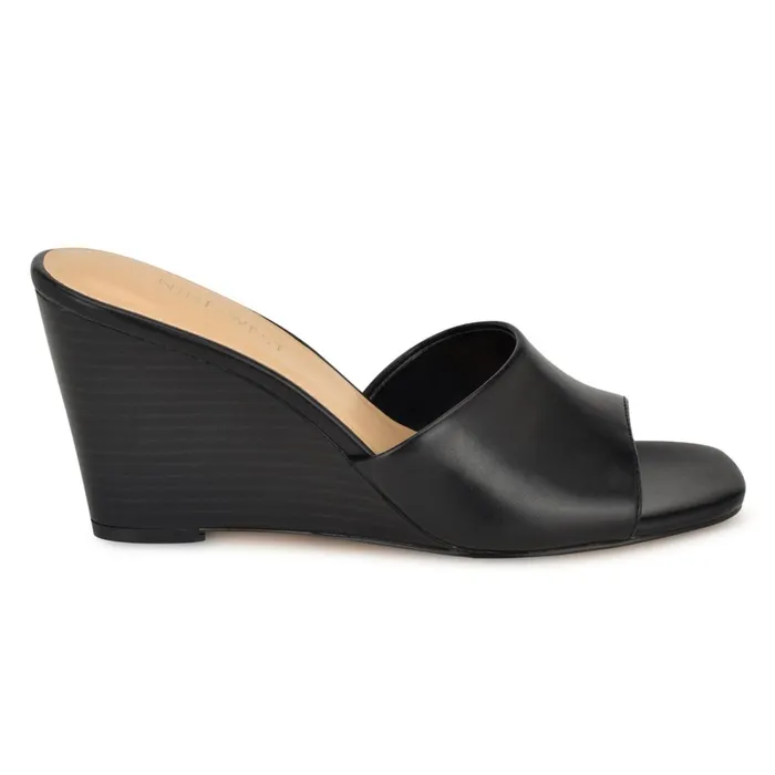 Niya SlipOn Wedge Sandals Black Women Nine West Mid Heels