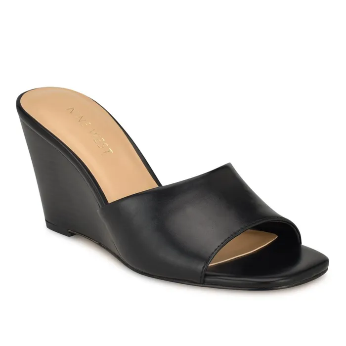 Niya SlipOn Wedge Sandals Black Women Nine West Mid Heels Niya SlipOn Wedge Sandals Black Women Nine West Mid Heels