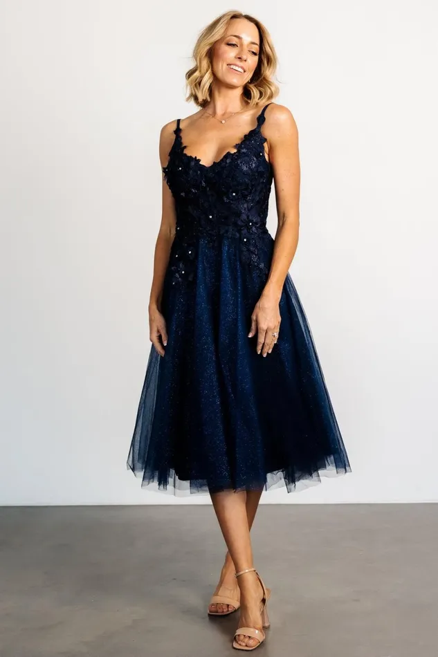 Noelle Shimmer Midi Dress Midnight Blue Women Baltic Born Tulle Styles