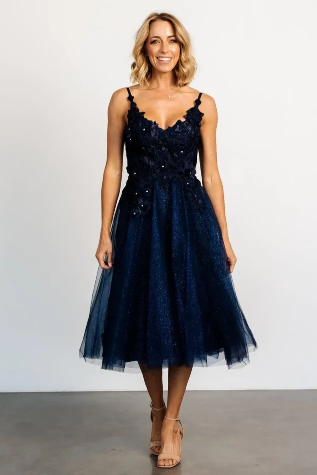 Noelle Shimmer Midi Dress Midnight Blue Women Baltic Born Tulle Styles Noelle Shimmer Midi Dress Midnight Blue Women Baltic Born Tulle Styles