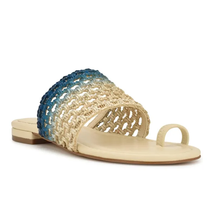 Nolah Flat Slide Sandals Cream Blue Ombre Women Nine West Sandals Nolah Flat Slide Sandals Cream Blue Ombre Women Nine West Sandals