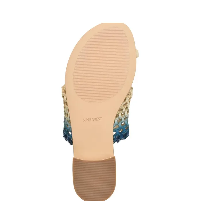 Nolah Flat Slide Sandals Cream Blue Ombre Women Nine West Sandals Nolah Flat Slide Sandals Cream Blue Ombre Women Nine West Sandals