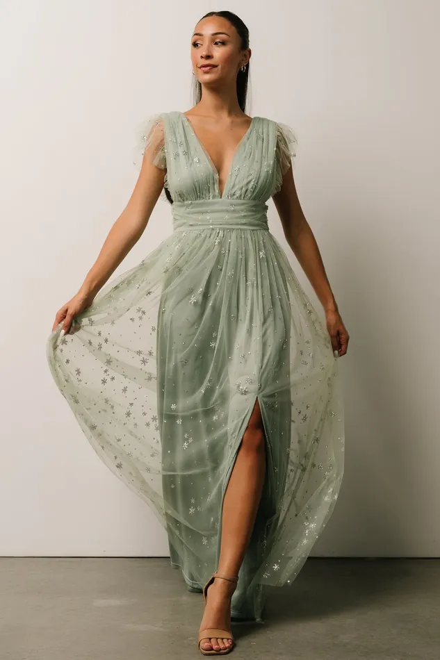 Nova Shimmer Maxi Dress Sage Silver Women Baltic Born Embellished Sequin