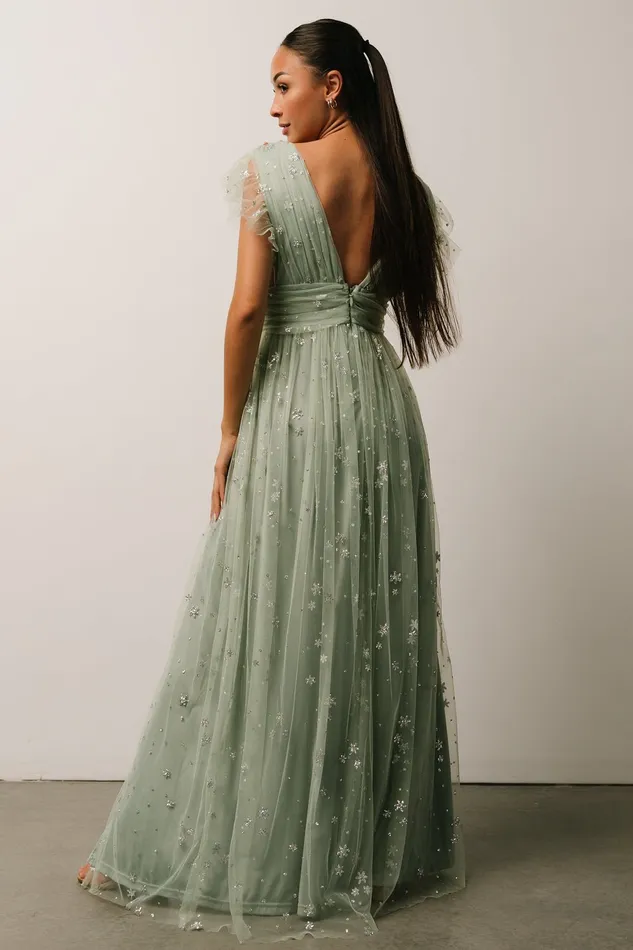Nova Shimmer Maxi Dress Sage Silver Women Baltic Born Embellished Sequin