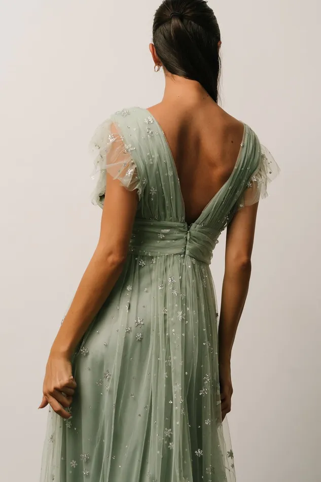 Nova Shimmer Maxi Dress Sage Silver Women Baltic Born Embellished Sequin
