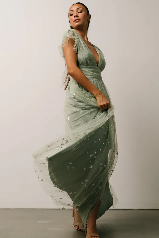 Nova Shimmer Maxi Dress Sage Silver Women Baltic Born Embellished Sequin