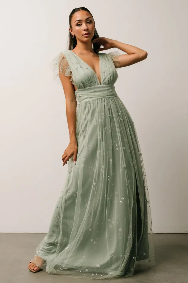 Nova Shimmer Maxi Dress Sage Silver Women Baltic Born Embellished Sequin