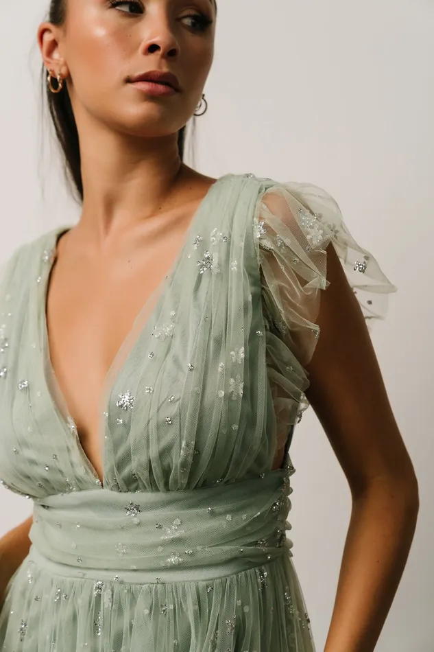 Nova Shimmer Maxi Dress Sage Silver Women Baltic Born Embellished Sequin