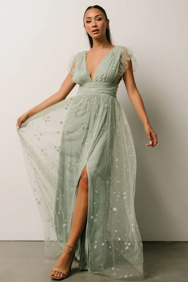 Nova Shimmer Maxi Dress Sage Silver Women Baltic Born Embellished Sequin