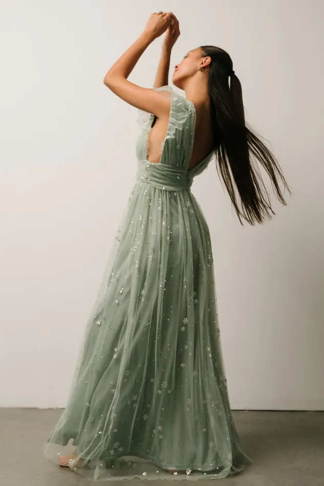 Nova Shimmer Maxi Dress Sage Silver Women Baltic Born Embellished Sequin