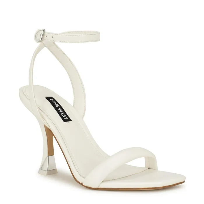 Nyra Ankle Strap Sandals White Women Nine West Mid Heels Nyra Ankle Strap Sandals White Women Nine West Mid Heels