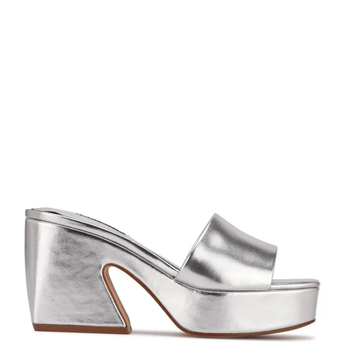 Oklee Platform Slide Sandals Silver Women Nine West Mid Heels