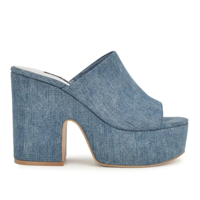 Olley Platform Slide Sandals Denim Women Nine West Platforms