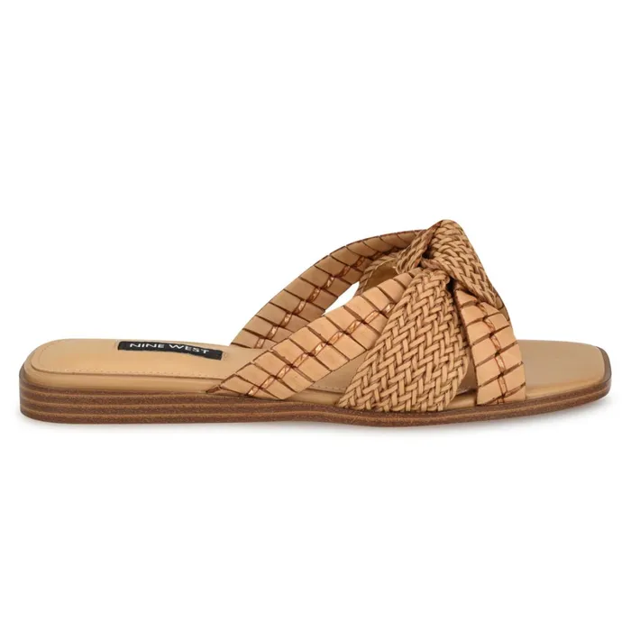 Olson Knotted Flat Slide Sandals Light Natural Women Nine West Low Heel
