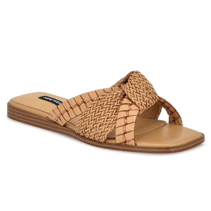 Olson Knotted Flat Slide Sandals Light Natural Women Nine West Low Heel Olson Knotted Flat Slide Sandals Light Natural Women Nine West Low Heel