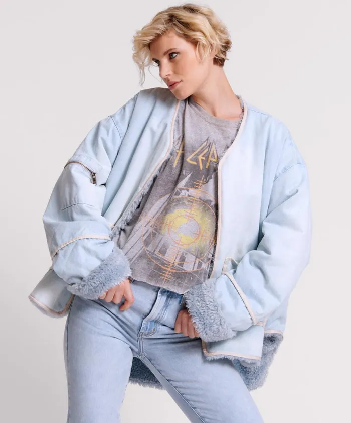 One Teaspoon Jackets BLUE SPACE TEDDY THROWOVER DENIM JACKET 8211 Women