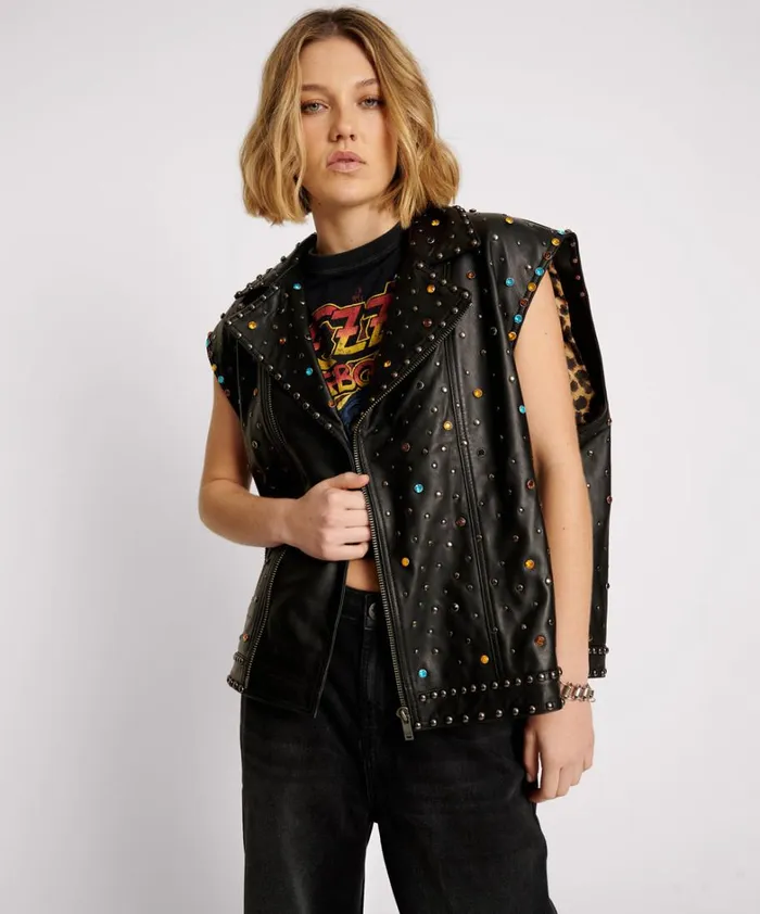 One Teaspoon Jackets STUDDED JEWEL LEATHER EAGLE PUNK SLEEVELESS JACKET 8211 Women
