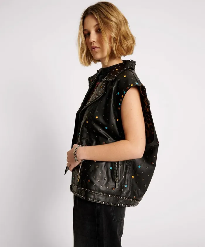 One Teaspoon Jackets STUDDED JEWEL LEATHER EAGLE PUNK SLEEVELESS JACKET 8211 Women