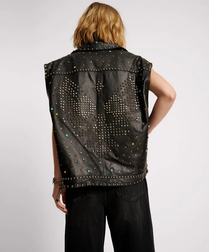 One Teaspoon Jackets STUDDED JEWEL LEATHER EAGLE PUNK SLEEVELESS JACKET 8211 Women
