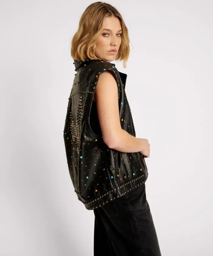 One Teaspoon Jackets STUDDED JEWEL LEATHER EAGLE PUNK SLEEVELESS JACKET 8211 Women