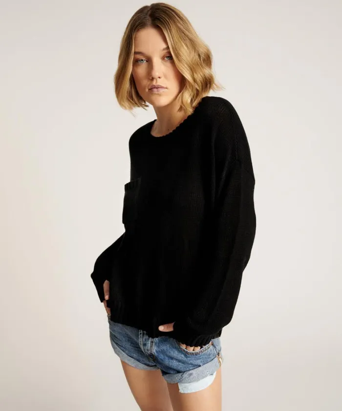 One Teaspoon Knitwear CLASSIC POCKET CHUNKY KNIT SWEATER BLACK 8211 Women