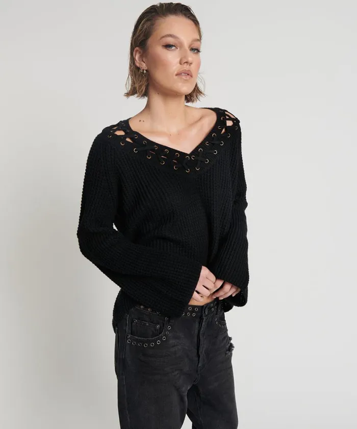 One Teaspoon Knitwear LACED UP KNIT SWEATER 8211 Women