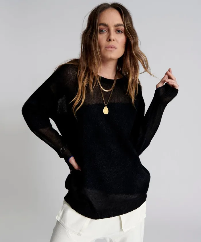 One Teaspoon Knitwear SHATTERED CREW KNIT SWEATER BLACK 8211 Women
