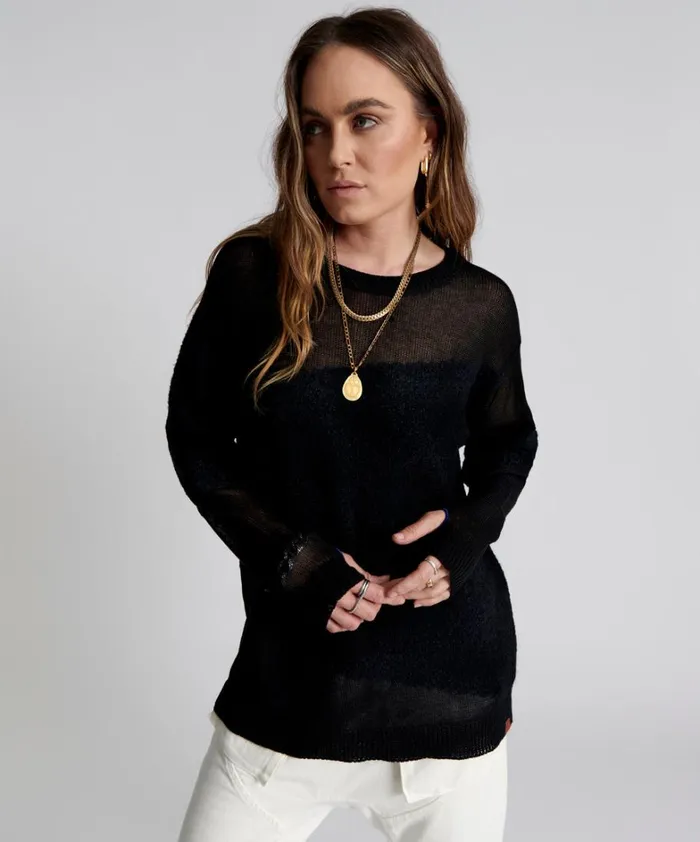 One Teaspoon Knitwear SHATTERED CREW KNIT SWEATER BLACK 8211 Women One Teaspoon Knitwear SHATTERED CREW KNIT SWEATER BLACK 8211 Women