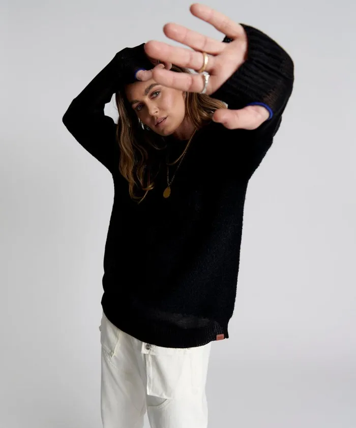 One Teaspoon Knitwear SHATTERED CREW KNIT SWEATER BLACK 8211 Women One Teaspoon Knitwear SHATTERED CREW KNIT SWEATER BLACK 8211 Women