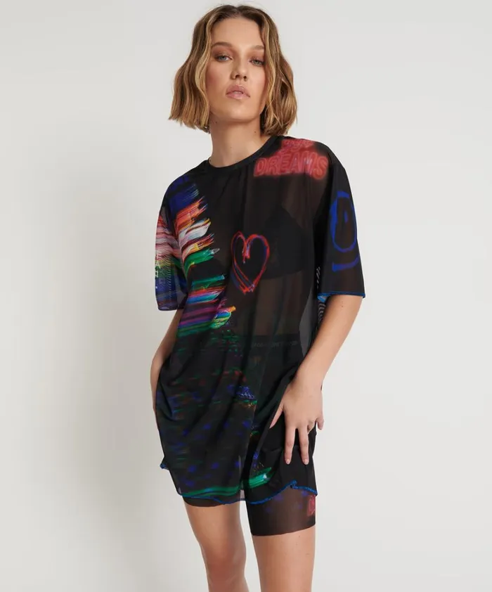 One Teaspoon Mini Dresses 99 CENT DREAMS MESH TEE DRESS 8211 Women One Teaspoon Mini Dresses 99 CENT DREAMS MESH TEE DRESS 8211 Women