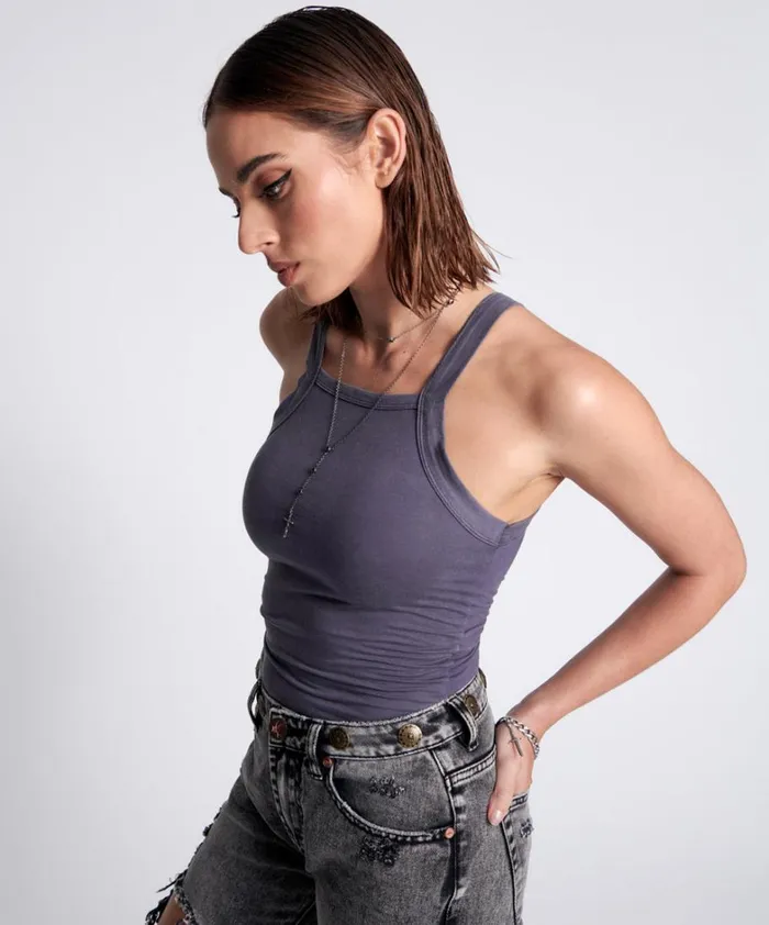 One Teaspoon Tees and Tanks BAMBOO LOGO LONGLINE RALLY TANK 8211 Women